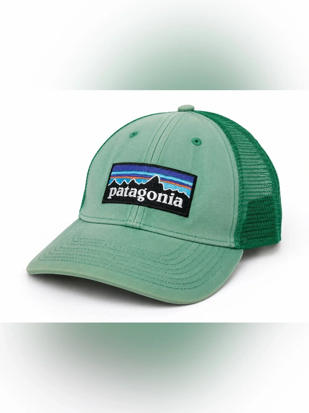 Patagonia P-6 Logo Trucker Hat Green Snapback Mesh Baseball Cap One Size